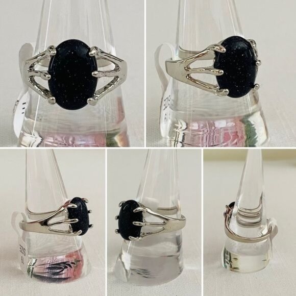 Goldstone Oval Gemstone Ring in Silvertone Size 9.5 - Picture 8 of 12